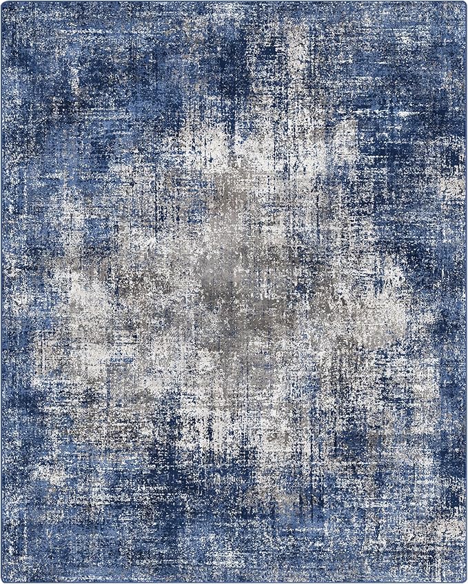 GENIMO Washable Area Rugs for Living Room Bedroom, 10x14 Modern Abstract Non Slip Rug, Low Pile Soft Contemporary Indoor Floor Carpet Cover for Dining Room Kitchen, Blue&Gray