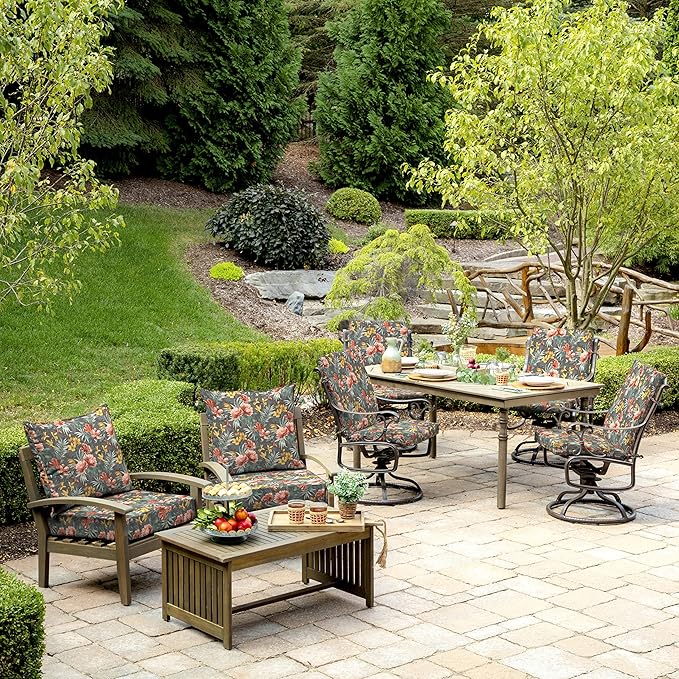 Arden Outdoor Deep Seat Cushion Set, 24 in x 24 in, Weather-Proof, Rain-Proof, Fade Resistant Patio Cushion for Chair, Sofa, and Couch Phoebe Grey Floral