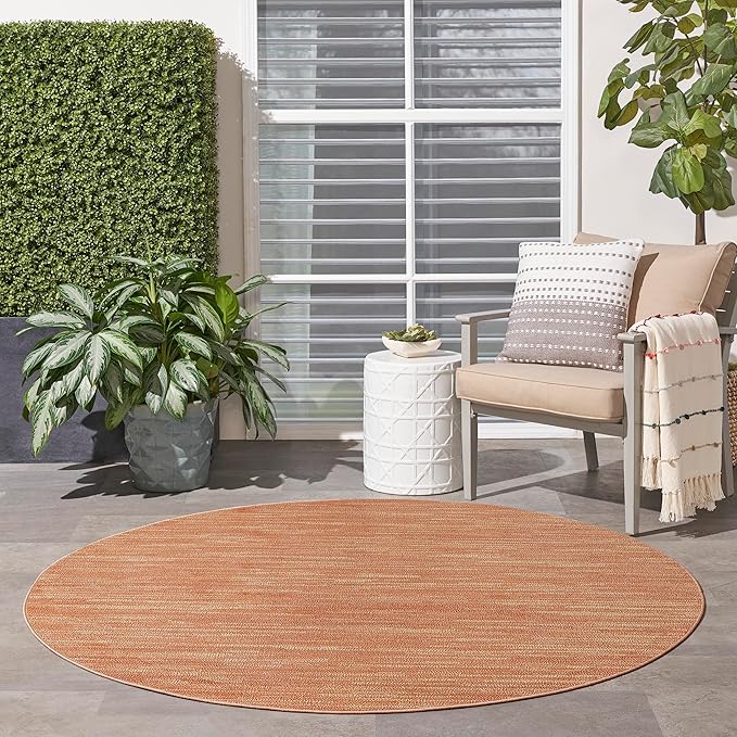 Nourison Home Essentials Indoor/Outdoor Rust 4' x Round Area Rug, Easy Cleaning, Non Shedding, Bed Room, Living Room, Dining Room, Backyard, Deck, Patio (4 Round)