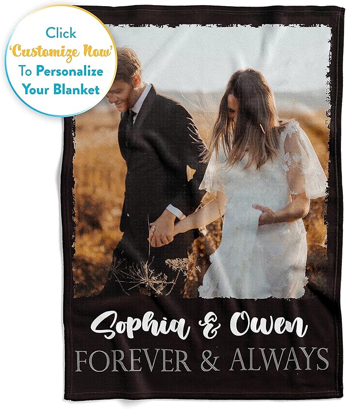 Ships Next Day, Custom Blanket with Picture and Text - Printed in USA, Personalized Photo Blanket with Text (Fleece 50x60)