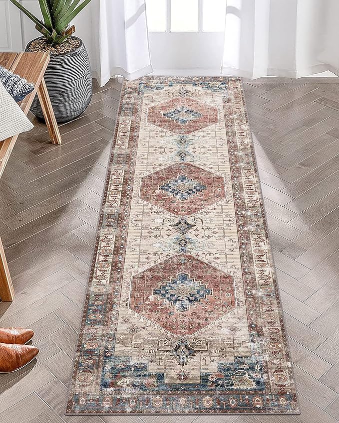 vivorug Runner Rug 2'x7' Vintage Washable Non-Slip Runners for Hallways Kitchen Entryway Laundry Room Carpet Hallway Runner Brown