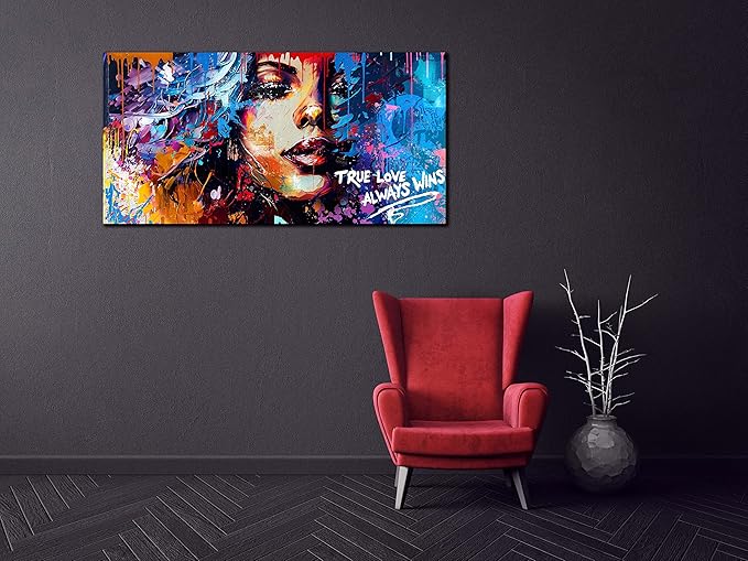 JKWALL77 Graffiti Canvas Girl Wall-Art - African American Wall Art Living Room - Modern Fashion Wall Decor Ready To Hang Size 40" x 20"