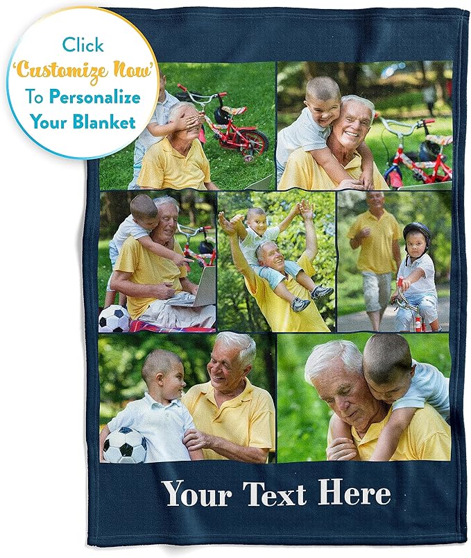 Ships Next Day, Custom Blanket with Picture and Text - Printed in USA, Personalized Photo Blanket with Text (Fleece 96x120)