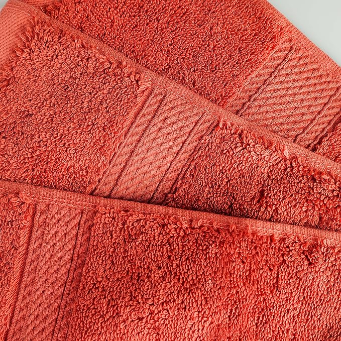 BNM Egyptian Cotton Heavyweight Towels, Ideal For Bathroom, Shower, Spa, Hotel, 800 GSM, Face/ Washcloths, Hand Towels, Bath Towels, Highly-Absorbent, Luxury Home Basics, 9 Piece Towel Set, Coral