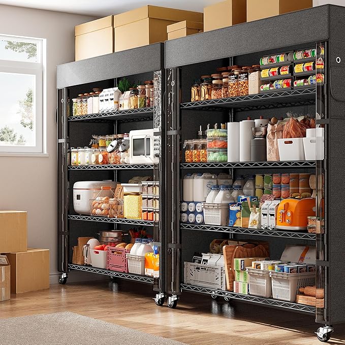 REIBII 72.8" H Storage Shelves with Wheels Wire Shelving Cover Heavy Duty Metal Shelving for Dorm Storage Shelves, Garage Storage Rack Shelf Commercial Shelving,35" W*16" D*72.8" H