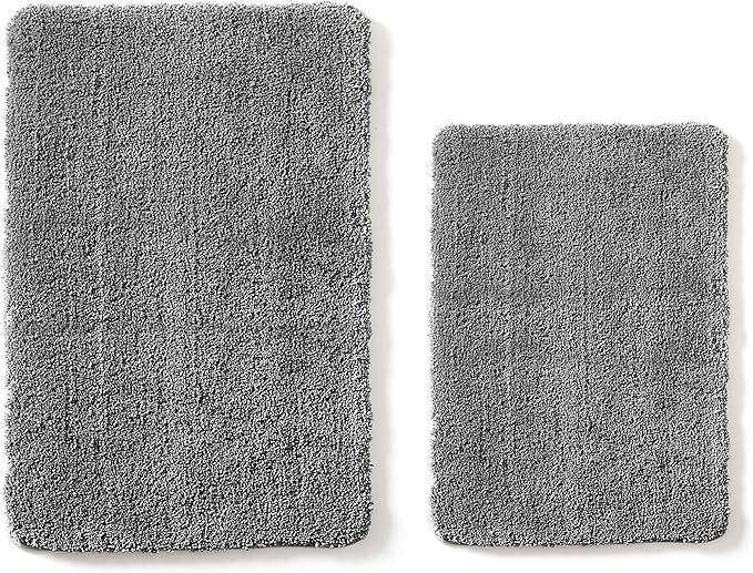 YHF Bathroom Rug Set 2 Piece, Extra Thick & Soft Microfiber Shaggy, Machine Washable Bath Mats, Absorbent Bath Rugs, Non-Slip Rubber Backing Bath Mat for Bathroom Floor, Tub and Shower, Grey