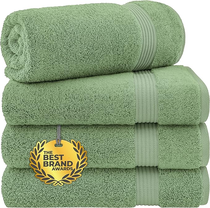 Cotton Paradise 4 Piece Turkish Bath Towels for Bathroom, 100% Cotton Extra Large Soft Plush Towels Bathroom Set, Sage Green