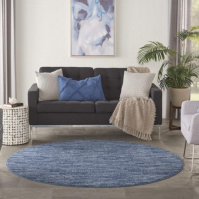 Nourison Home Essentials 6' x Round Navy Blue Fabric Outdoor Area Rug (6' Round)
