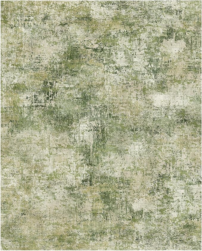 GENIMO Washable Area Rugs for Living Room Bedroom, 8x10 Modern Abstract Non Slip Rug, Low Pile Soft Contemporary Indoor Floor Carpet Cover for Dining Room Kitchen, Green