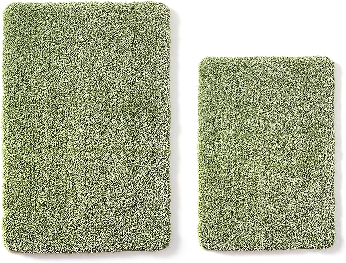 YHF Bathroom Rug Set 2 Piece, Extra Thick & Soft Microfiber Shaggy, Machine Washable Bath Mats, Absorbent Bath Rugs, Non-Slip Rubber Backing Bath Mat for Bathroom Floor, Tub and Shower, Sage Green