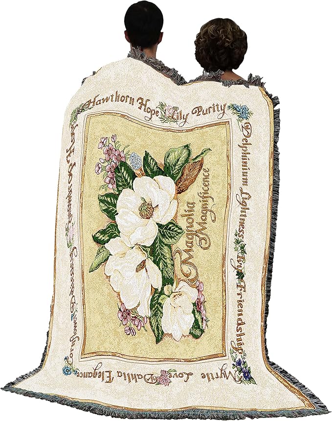 Pure Country Weavers Magnolia Magnificence Blanket by Judy Hand - Garden Floral Gift Tapestry Throw Woven from Cotton - Made in The USA (72x54)