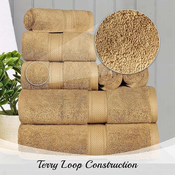 BNM Egyptian Cotton Heavyweight Towels, Ideal For Bathroom, Shower, Spa, 800 GSM Bath Towels, Highly-Absorbent, Luxury Bathroom Essentials, Ultra-Soft Plush Home Basics, Bath Towel Set of 4, Toast