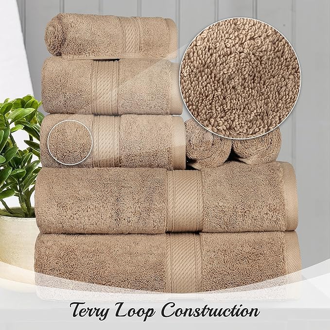 BNM Egyptian Cotton Heavyweight Towels, Ideal For Bathroom, Shower, Spa, 800 GSM Bath Towels, Highly-Absorbent, Luxury Bathroom Essentials, Soft Plush Home Basics, Bath Towel Set of 4, Latte Brown
