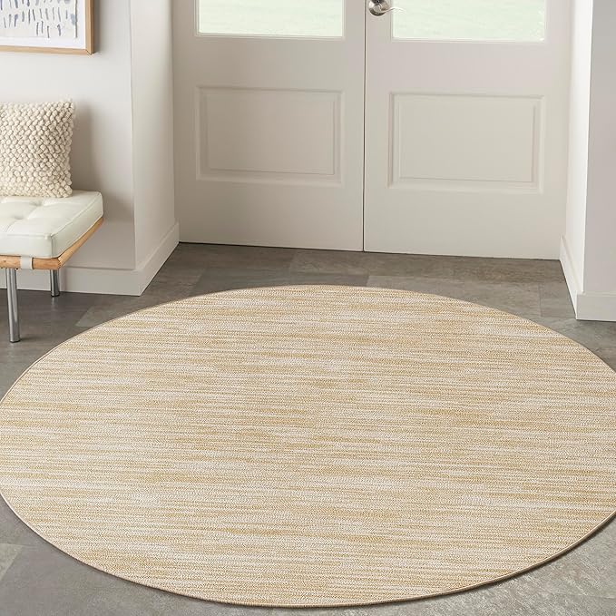 Nourison Home Essentials Indoor/Outdoor Ivory Gold 4' x Round Area Rug, Easy Cleaning, Non Shedding, Bed Room, Living Room, Dining Room, Backyard, Deck, Patio (4 Round)