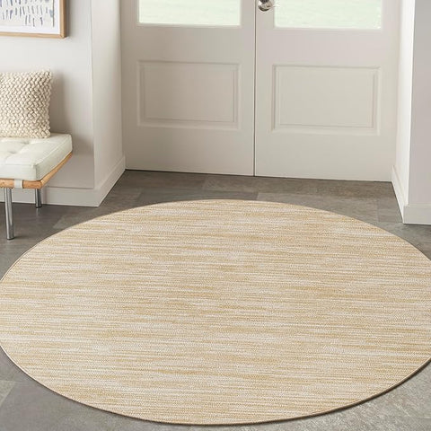 Nourison Home Essentials Indoor/Outdoor Ivory Gold 4' x Round Area Rug, Easy Cleaning, Non Shedding, Bed Room, Living Room, Dining Room, Backyard, Deck, Patio (4 Round)