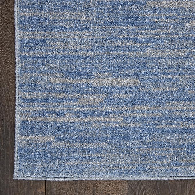 Nourison Home Essentials Solid Indoor/Outdoor Blue/Grey 2'2" x 14 Area Rug, Easy Cleaning, Non Shedding, Bed Room, Living Room, Dining Room, Deck, Patio, Backyard (2x14)