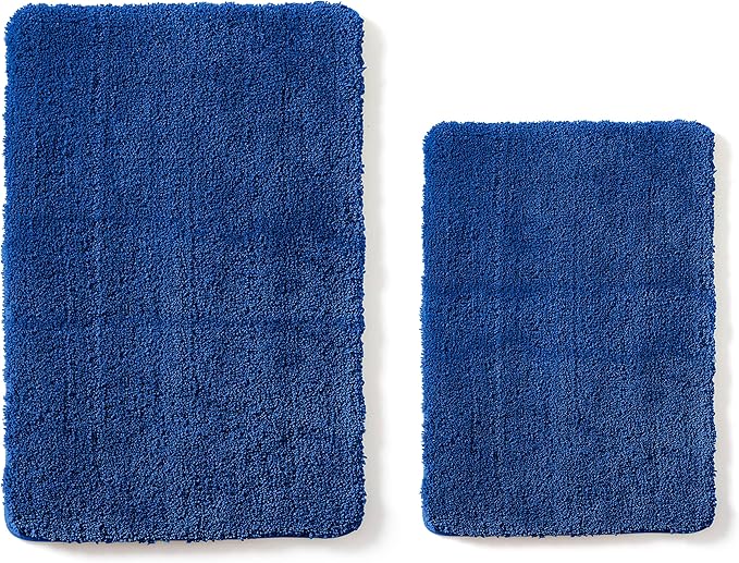 YHF Bathroom Rug Set 2 Piece, Extra Thick & Soft Microfiber Shaggy, Machine Washable Bath Mats, Absorbent Bath Rugs, Non-Slip Rubber Backing Bath Mat for Bathroom Floor, Tub and Shower, Royal Blue