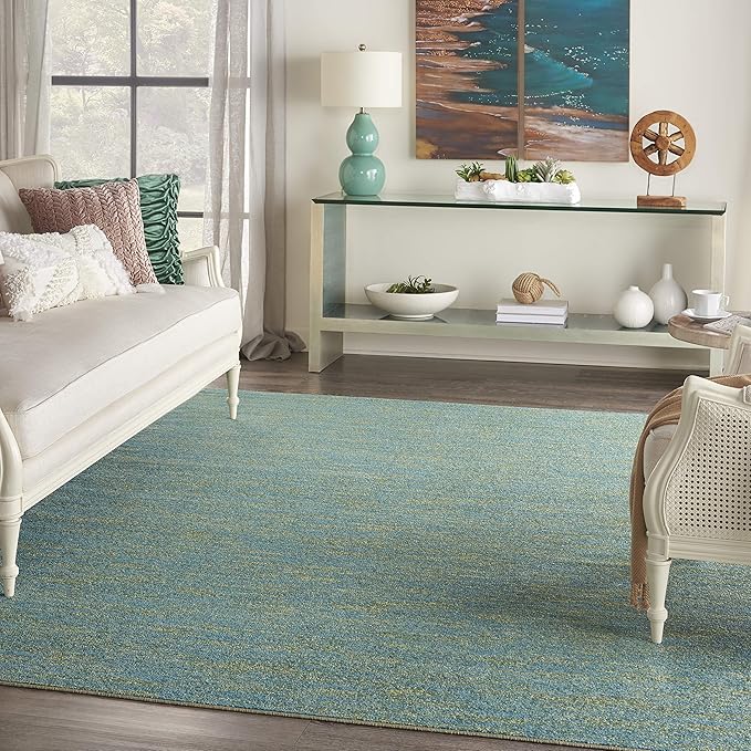 Nourison Home Essentials Indoor/Outdoor Blue Green 7' x 10' Area Rug, Easy Cleaning, Non Shedding, Bed Room, Living Room, Dining Room, Backyard, Deck, Patio (7x10)