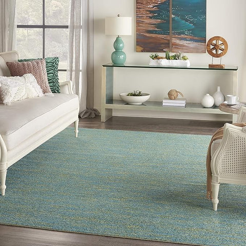 Nourison Home Essentials Indoor/Outdoor Blue Green 7' x 10' Area Rug, Easy Cleaning, Non Shedding, Bed Room, Living Room, Dining Room, Backyard, Deck, Patio (7x10)