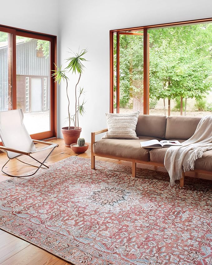 Loloi Wynter Collection WYN-05 Tomato/Teal 2'-3" x 3'-9" Accent Rug, .13" Thick, Area Rug, Soft, Durable, Printed, Vintage Inspired, Low Pile, Non-Shedding, Easy Clean, Living Room Rug