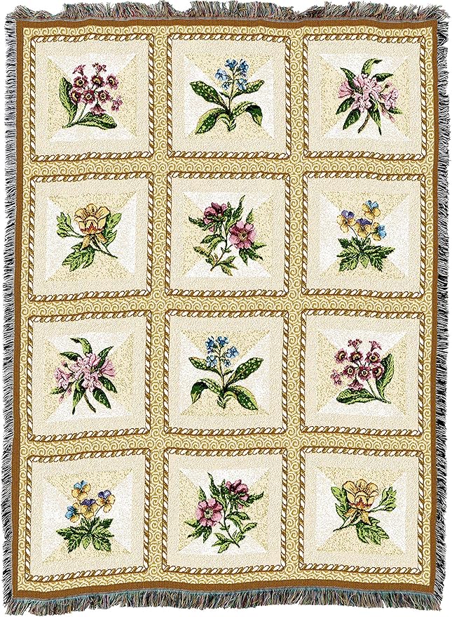 Pure Country Weavers French Floral Blanket by Susan Welsch - Garden Floral Gift Tapestry Throw Woven from Cotton - Made in The USA (72x54)