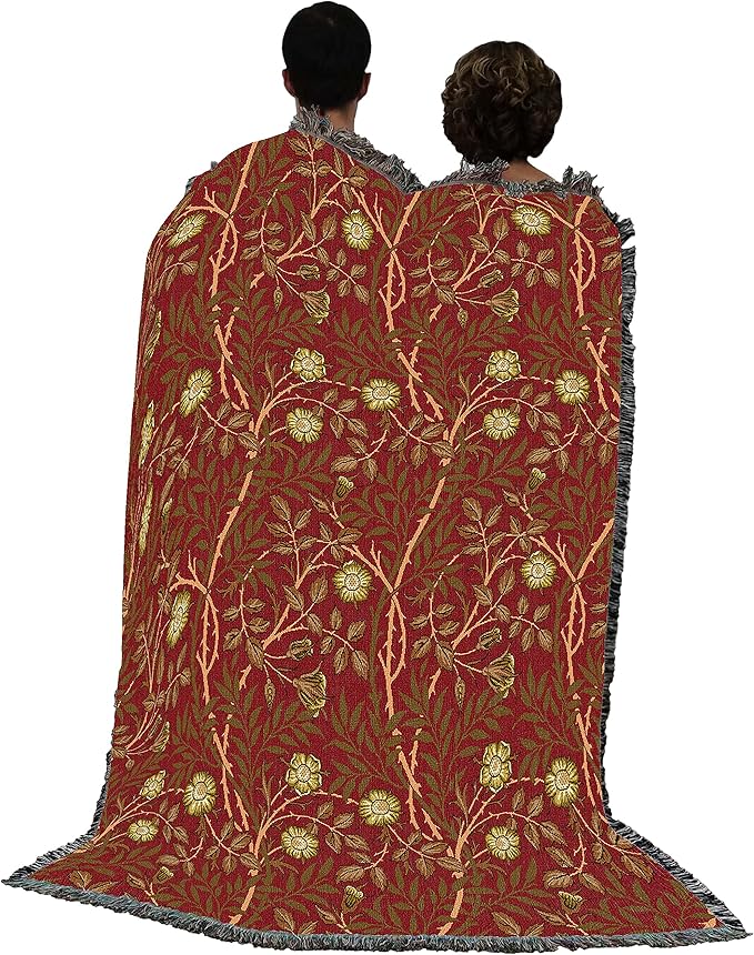 Pure Country Weavers William Morris Sweetbriar Scarlet Blanket - Arts & Crafts - Gift Tapestry Throw Woven from Cotton - Made in The USA (72x54)