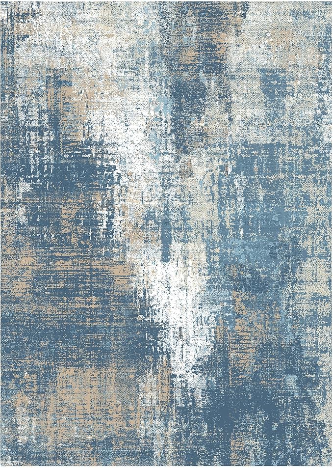 GENIMO Washable Area Rugs for Living Room Bedroom, 8x10 Modern Abstract Non Slip Rug, Low Pile Soft Contemporary Indoor Floor Carpet Cover for Dining Room Kitchen, Mist Blue