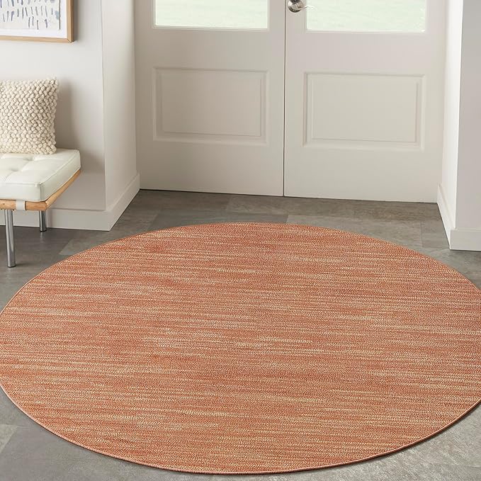 Nourison Home Essentials Indoor/Outdoor Rust 4' x Round Area Rug, Easy Cleaning, Non Shedding, Bed Room, Living Room, Dining Room, Backyard, Deck, Patio (4 Round)