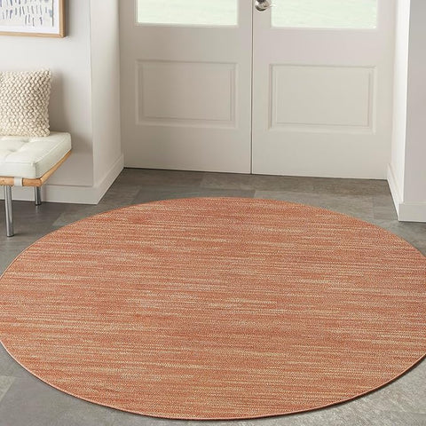 Nourison Home Essentials Indoor/Outdoor Rust 4' x Round Area Rug, Easy Cleaning, Non Shedding, Bed Room, Living Room, Dining Room, Backyard, Deck, Patio (4 Round)