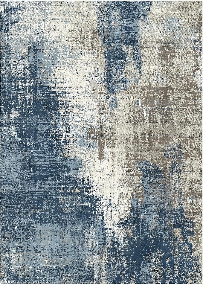 GENIMO Washable Area Rugs for Living Room Bedroom, 9x12 Modern Abstract Non Slip Rug, Low Pile Soft Contemporary Indoor Floor Carpet Cover for Dinning Room Kitchen, Slate Blue