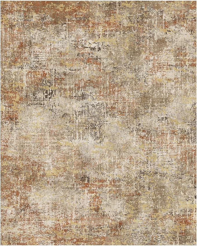 GENIMO Washable Area Rugs for Living Room Bedroom, 8x10 Modern Abstract Non Slip Rug, Low Pile Soft Contemporary Indoor Floor Carpet Cover for Dining Room Kitchen, Orange
