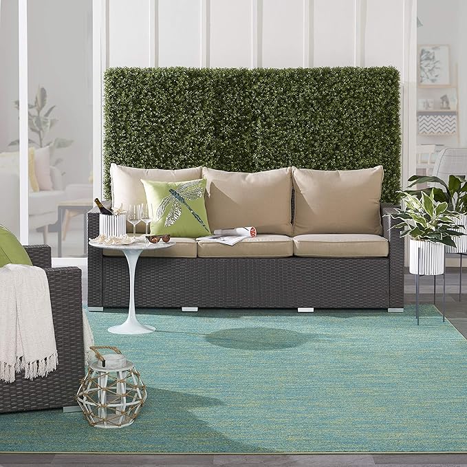 Nourison Home Essentials Indoor/Outdoor Blue Green 7' x 10' Area Rug, Easy Cleaning, Non Shedding, Bed Room, Living Room, Dining Room, Backyard, Deck, Patio (7x10)