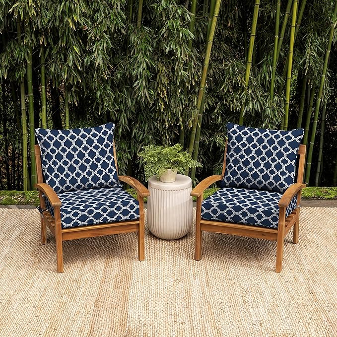 Arden earthFIBER Outdoor Deep Seat Cushion Set, 24 x 24, Rain-Proof, Fade Resistant, Deep Seat Bottom and Back Cushion for Chair, Sofa Sapphire Blue Garden Trellis