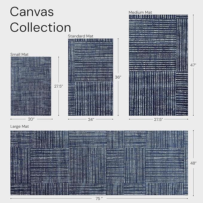Canvas Washable Indoor Rug with Rubber Backing, Door Mat for Entryway, Kitchen, Bathroom, Non-Slip Mat, Washable Entryway Rug, Pet Friendly, Navy Blue, 20" x 27.5"