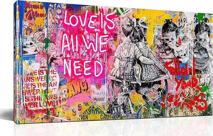 JKWALL77 Banksy Street Wall Art - Graffiti Abstract Canvas Wall-Art for Living Room Ready To Hang Size 40" x 20"