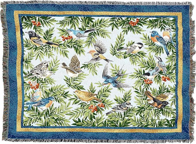 Pure Country Weavers Songbirds Blanket by Elena Vladykina - Bird Garden Floral Gift Tapestry Throw Woven from Cotton - Made in The USA (72x54)