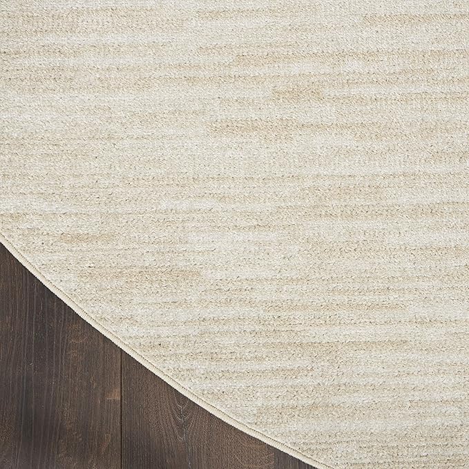 Nourison Essentials Indoor/Outdoor Ivory Beige 4' x Round Area Rug, Easy Cleaning, Non Shedding, Bed Room, Living Room, Dining Room, Backyard, Deck, Patio (4 Round)