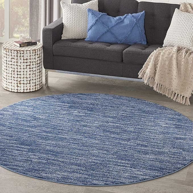 Nourison Home Essentials 6' x Round Navy Blue Fabric Outdoor Area Rug (6' Round)