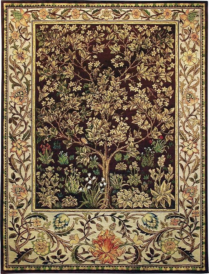 Tree of Life Umber by William Morris | Arts and Crafts Style Woven Tapestry Wall Art Hanging | Ornate Spiritual Tree Pattern | 100% Cotton USA Size 40x30
