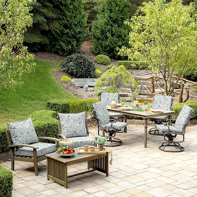 Arden Outdoor Deep Seat Cushion Set, 24 in x 24 in, Weather-Proof, Rain-Proof, Fade Resistant Patio Cushion for Chair, Sofa, and Couch Pistachio Botanical