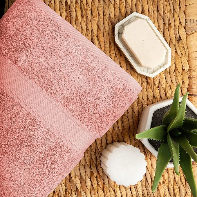 BLUENILEMILLS Premium Towel Collection, Egyptian Cotton Towels for Shower and Bathroom Assorted 2-Piece Towel Set, 30" x 55", Tea Rose by Blue Nile Mills