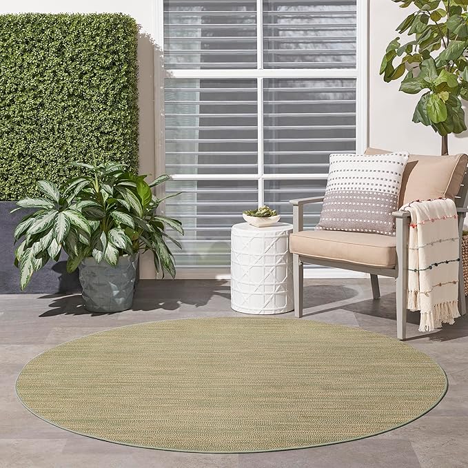 Nourison Home Essentials Indoor/Outdoor Green Gold 4' x Round Area Rug, Easy Cleaning, Non Shedding, Bed Room, Living Room, Dining Room, Backyard, Deck, Patio (4 Round)