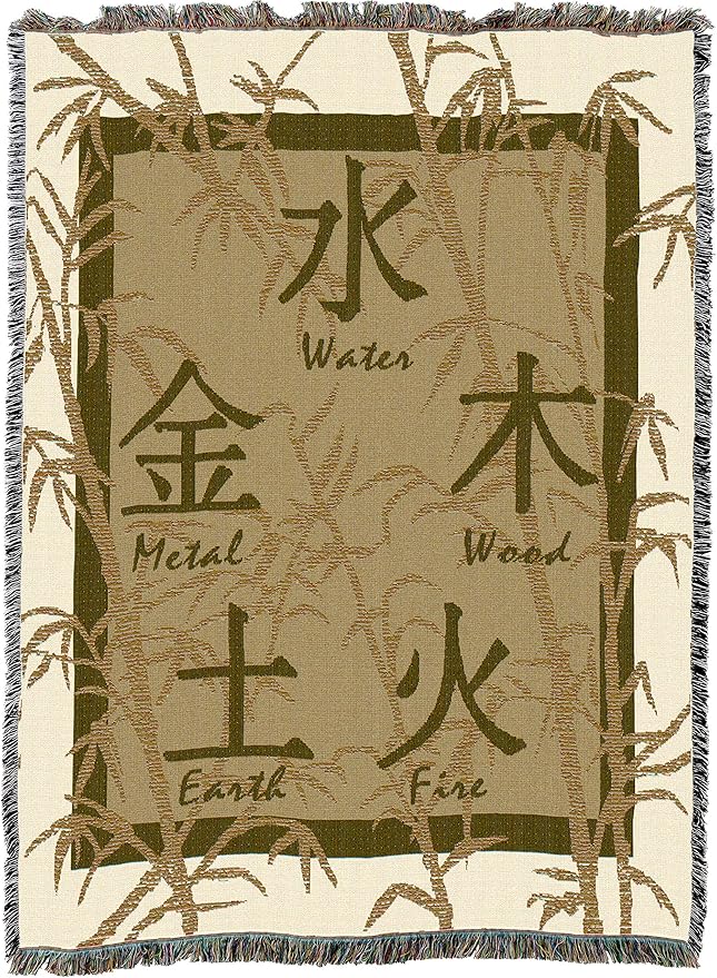 Pure Country Weavers Feng Shui Blanket - Chinese Asian Symbols for Elements Gift Tapestry Throw Woven from Cotton - Made in The USA (72x54)