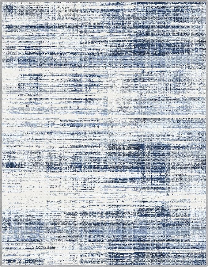 GENIMO 8x10 Washable Area Rug – Modern Abstract, Non-Slip, Low Pile, Contemporary Indoor Floor Carpet for Living Room, Bedroom, Dining Room, Kitchen, Office, Blue