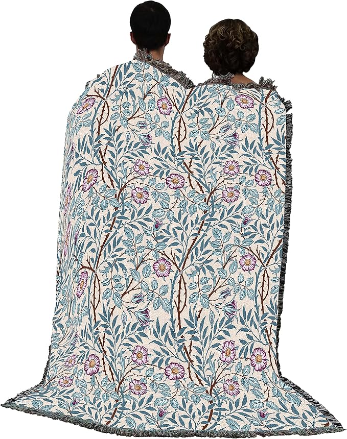 Pure Country Weavers William Morris Sweetbriar Frost Blanket - Arts & Crafts - Gift Tapestry Throw Woven from Cotton - Made in The USA (72x54)