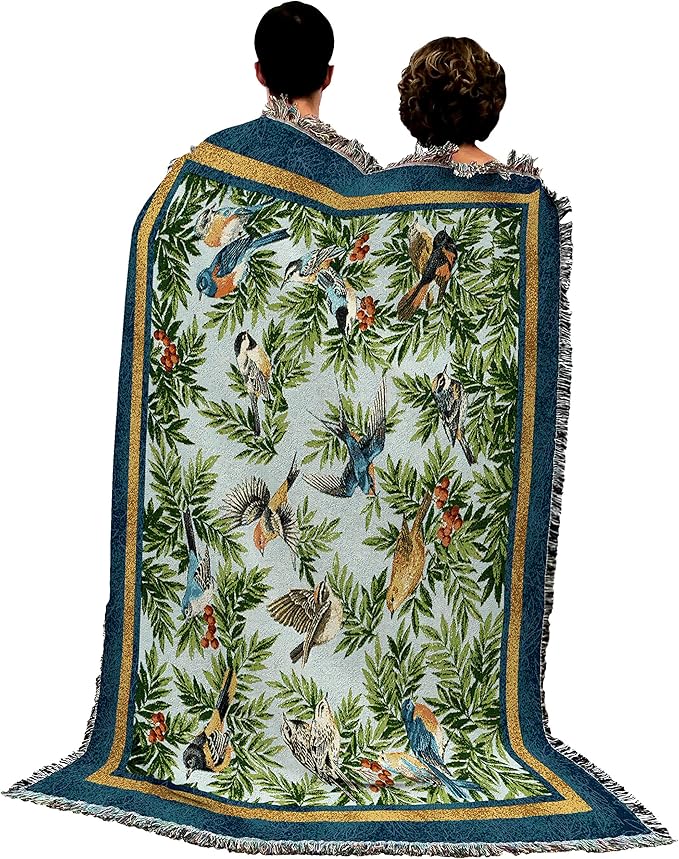 Pure Country Weavers Songbirds Blanket by Elena Vladykina - Bird Garden Floral Gift Tapestry Throw Woven from Cotton - Made in The USA (72x54)