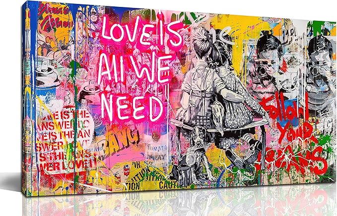 JKWALL77 Banksy Wall-Art - Graffiti Canvas Wall Art - Abstract Wall Decor For Living Room Large Size Ready To Hang Size 59" x 29"