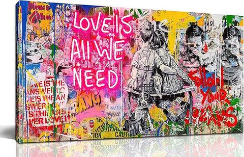 JKWALL77 Banksy Wall-Art - Graffiti Canvas Wall Art - Abstract Wall Decor For Living Room Large Size Ready To Hang Size 59" x 29"