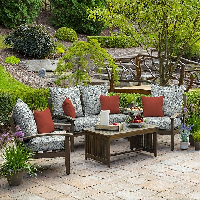 Arden Outdoor Deep Seat Cushion Set, 24 in x 24 in, Weather-Proof, Rain-Proof, Fade Resistant Patio Cushion for Chair, Sofa, and Couch Pistachio Botanical