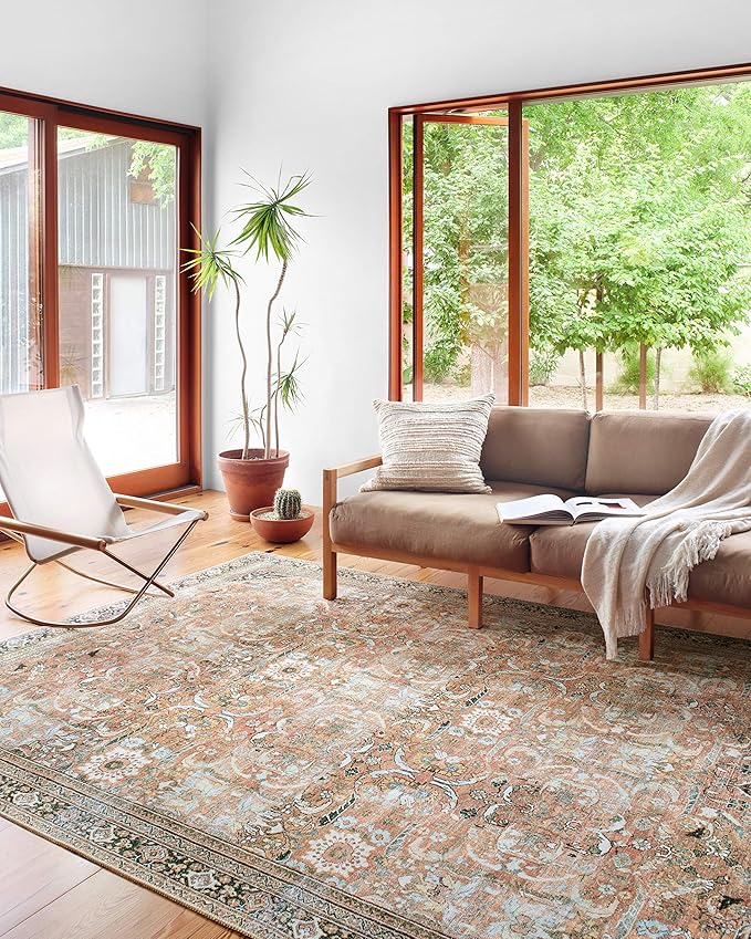 Loloi Wynter Collection WYN-02 Auburn/Multi 2'-6" x 9'-6" Runner Rug, .13" Thick, Area Rug, Soft, Durable, Printed, Vintage Inspired, Low Pile, Non-Shedding, Easy Clean, Living Room Rug
